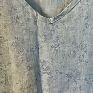 Floral Linen Dress V-Neck periwinkle Size M Allen and Allen